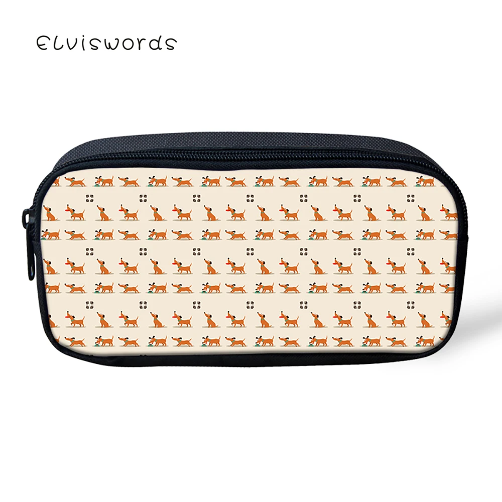 ELVISWORDS Dachshund Printed Pencil Box Cute Pencilcase Women Makeup Cases Cosmetic Bags Student Stationery School Supplies | Багаж и