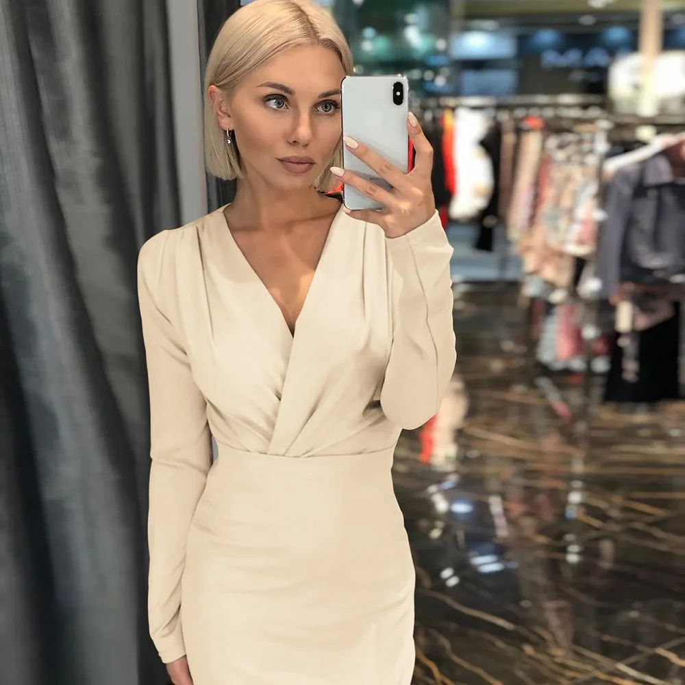 2018 Новое Женское облегающее платье офисное дамское миди осеннее тонкое вечернее