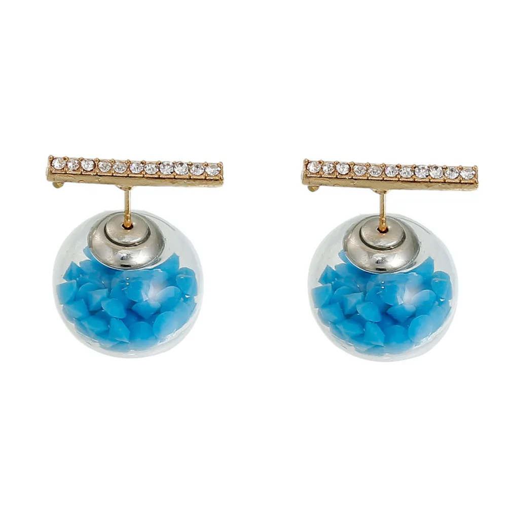 Дорин Box двухсторонний Post Серьги-гвоздики золотой цвет синий прямоугольник