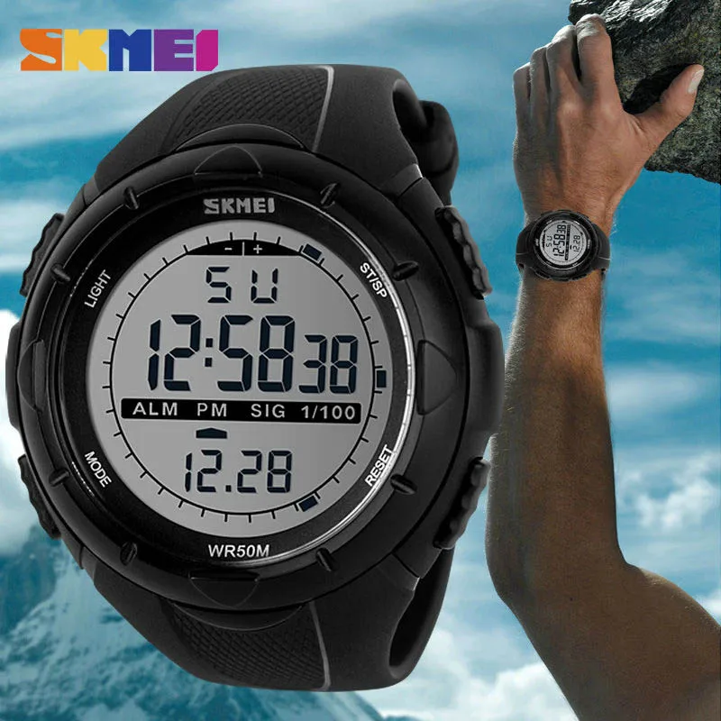 SKMEI спортивные часы для мужчин Открытый Топ браслет Chrono LED дисплей мужские