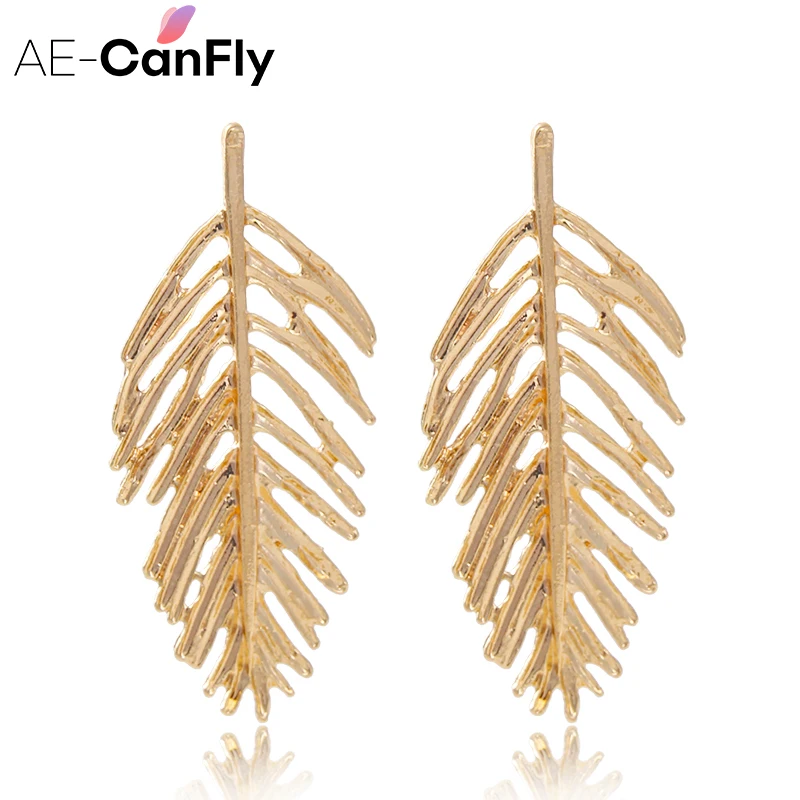 AE-CANFLY European Trendy Metal Leaf Crystal Flower Geometric Drop Earrings Female Dangle Statement for Women | Украшения и