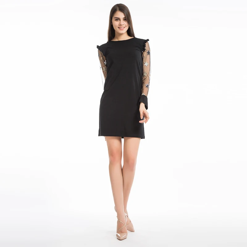 Lerfey женщины dress casual лоскутное сетка с длинным рукавом мини блесток звезда for lady