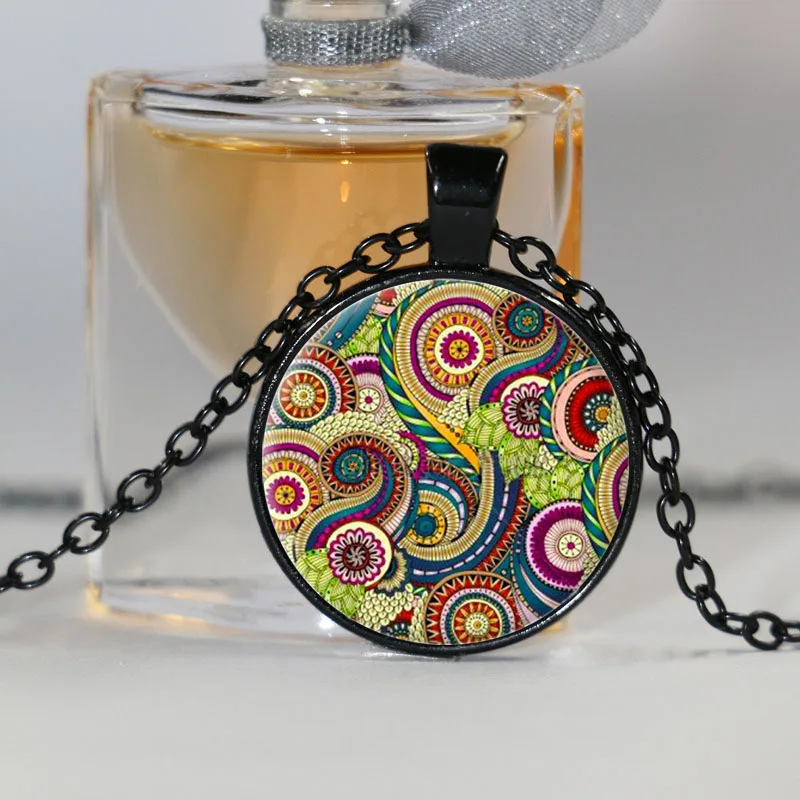 Серебряный цвет зеленая оранжевая розовая мандала ожерелье индийский Ом хна