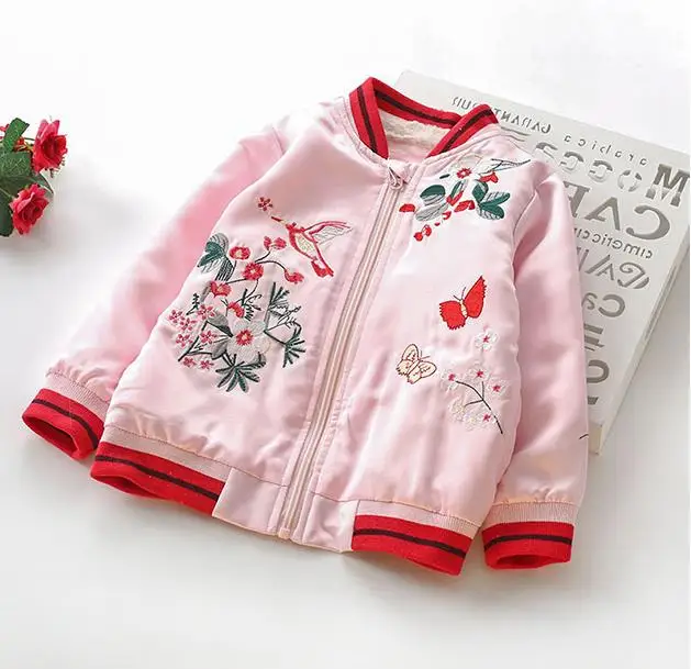 Детская куртка с длинным рукавом и вышивкой цветочным принтом|girl winter|girls jacket