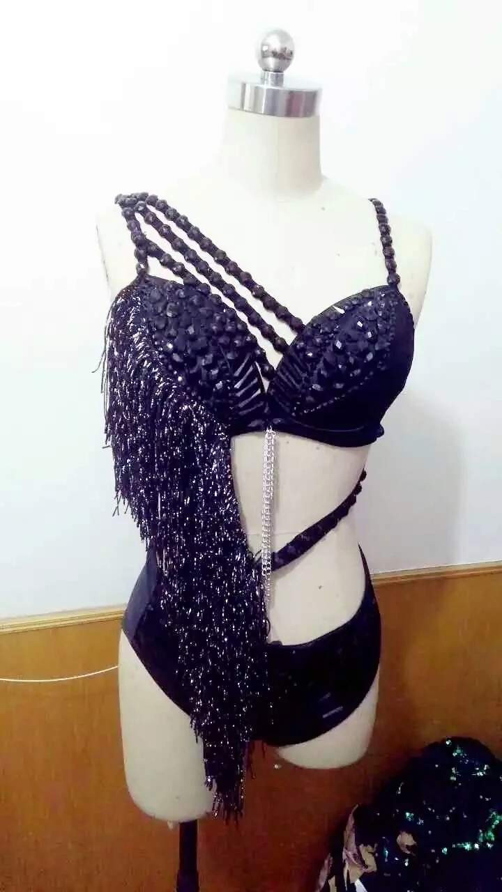 

Shining Crystals Rhinestones Bikini Bra Suit Women Model Car Exhibition Show Stage Outfit Nightclub Sexy DJ singer Dance Costume