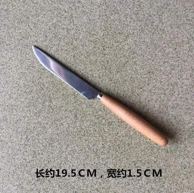 knife 10pcs 10 шт. японский нож с деревянной ручкой/вилка/Ложка креативная посуда из нержавеющей стали стейк вилки для фруктов круглые Круглые ложки кухонный подарок - Цвет: knife 10pcs