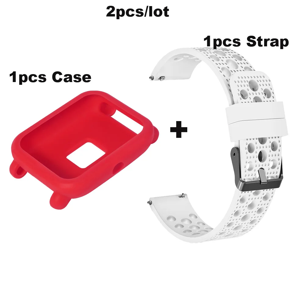 Red case-White 20 мм браслет Amazfit Bip Lite ремешок силиконовый Pulsera Correa для оригинальных Xiaomi Huami Amazfit Bip Lite Band защитные чехлы - Цвет: Red case-White
