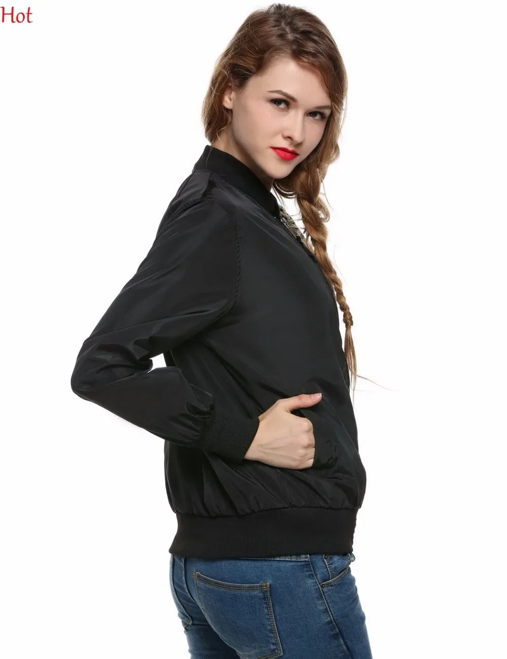 Women Bomber Jacket 2017 Autumn Ladies Jackets Tops Solid Color Zipper Baseball Slim Casual Black Green SV028216 | Женская одежда