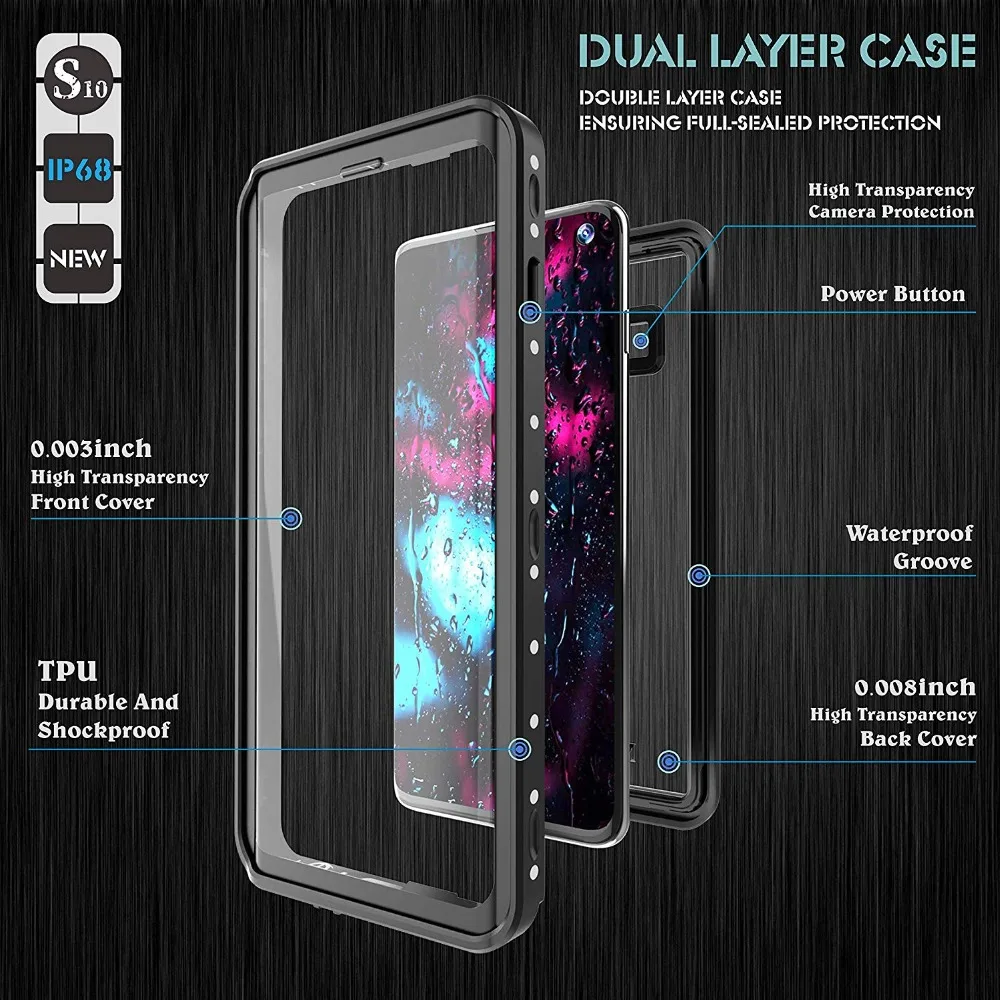 Водонепроницаемый IP68 чехол для samsung S10 5G S10plus Герметичные Чехлы для наружного плавания пылезащитный чехол для samsung Galaxy YS8 S9 Plus Note9