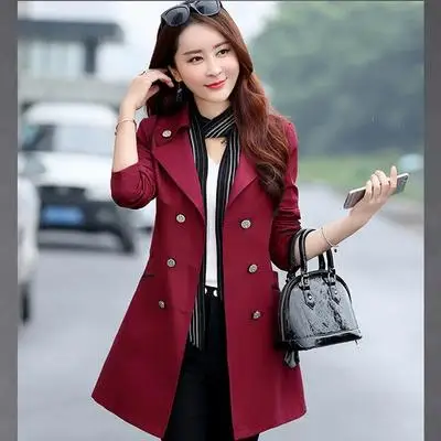 Wine red YAGENZ, весна-осень, ветровка, пальто для женщин, s, плюс размер, нижнее белье, Женский Тренч, модное двубортное пальто, повседневный стиль, 989 - Цвет: Wine red