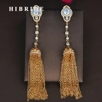 hibride luxury gold color cubic zircon brincos tassel earring for women chain pendant earring trendy jewelry e 853