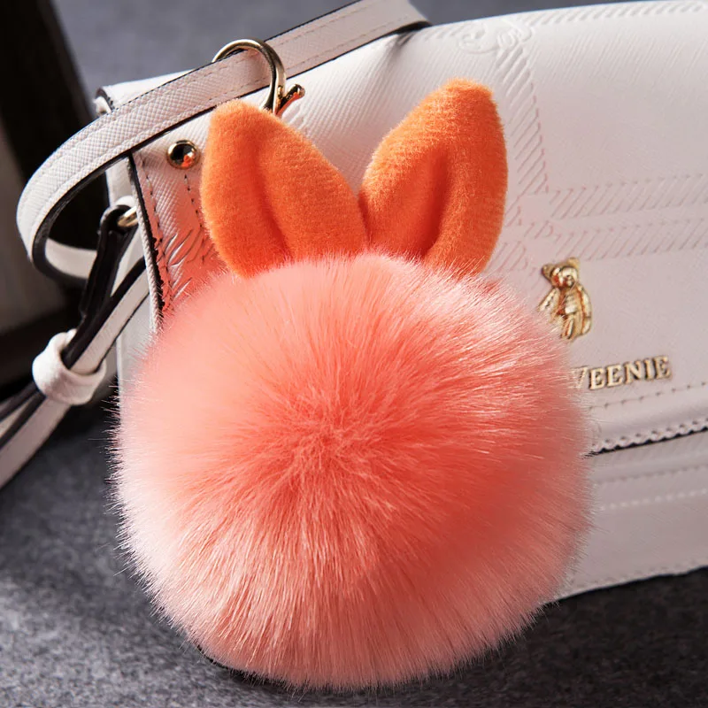 Брелок ZOEBER Bunny с помпонами и помпонами, брелок с помпоном из кроличьего меха, брелок с помпоном Porte Clef Pompom de fourrure, женская сумка, подвески, ювелирные изделия - Цвет: orange