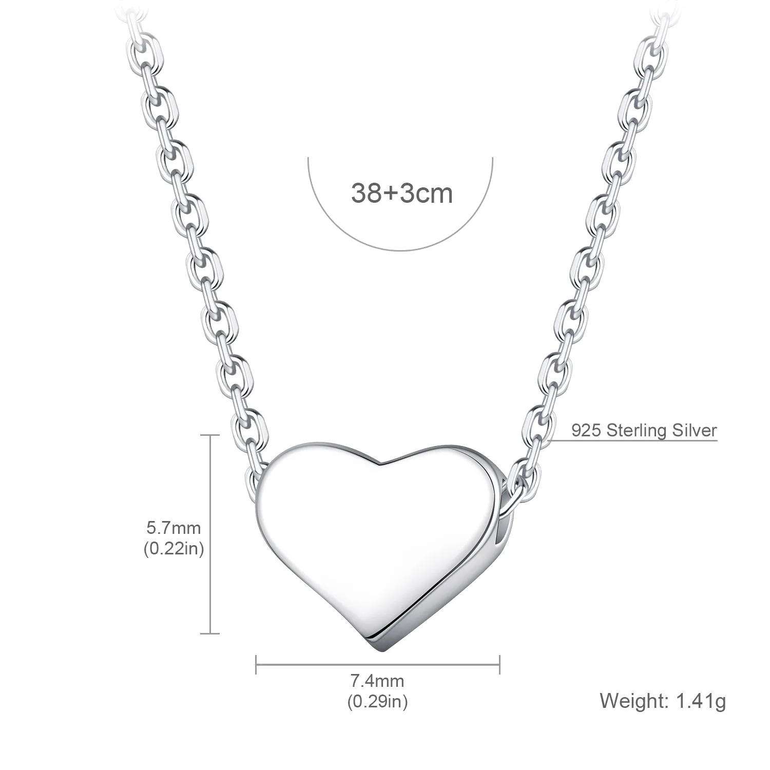 Женское колье с подвеской в виде сердца joyas de plata цепочкой из стерлингового