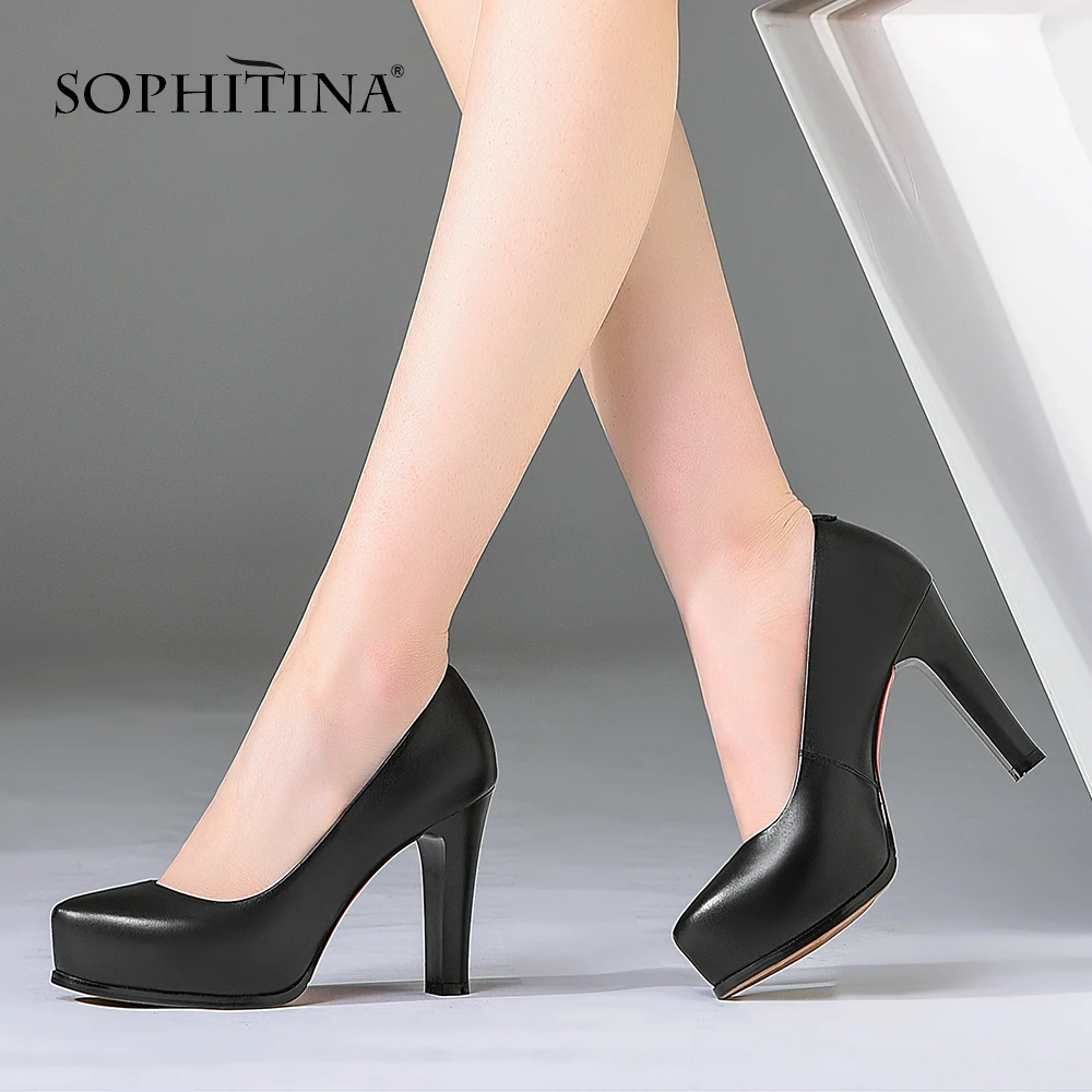 SOPHITINA/пикантные однотонные женские туфли лодочки высокого качества из коровьей