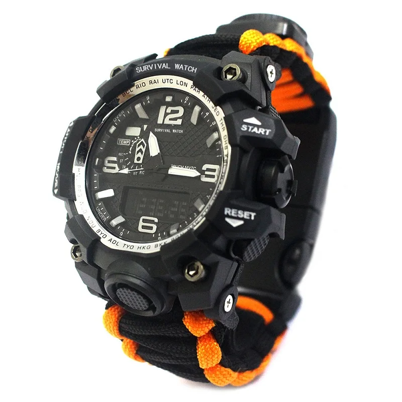 Orange Black EDC часы для выживания на открытом воздухе кемпинг многофункциональные часы компас термометр спасательная веревка Паракорд Браслет Оборудование Набор инструментов - Цвет: Orange Black