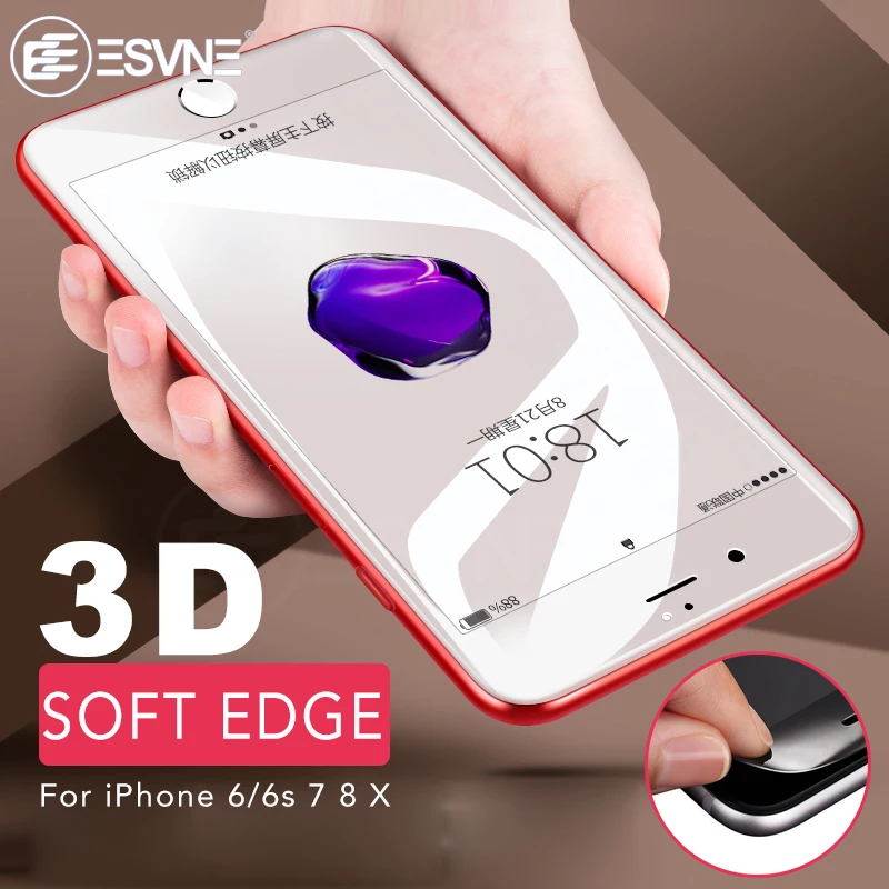 ESVNE (2 шт./лот) 3D Мягкий край Полное покрытие Защитное стекло для iphone 6 6s 7 8 plus X