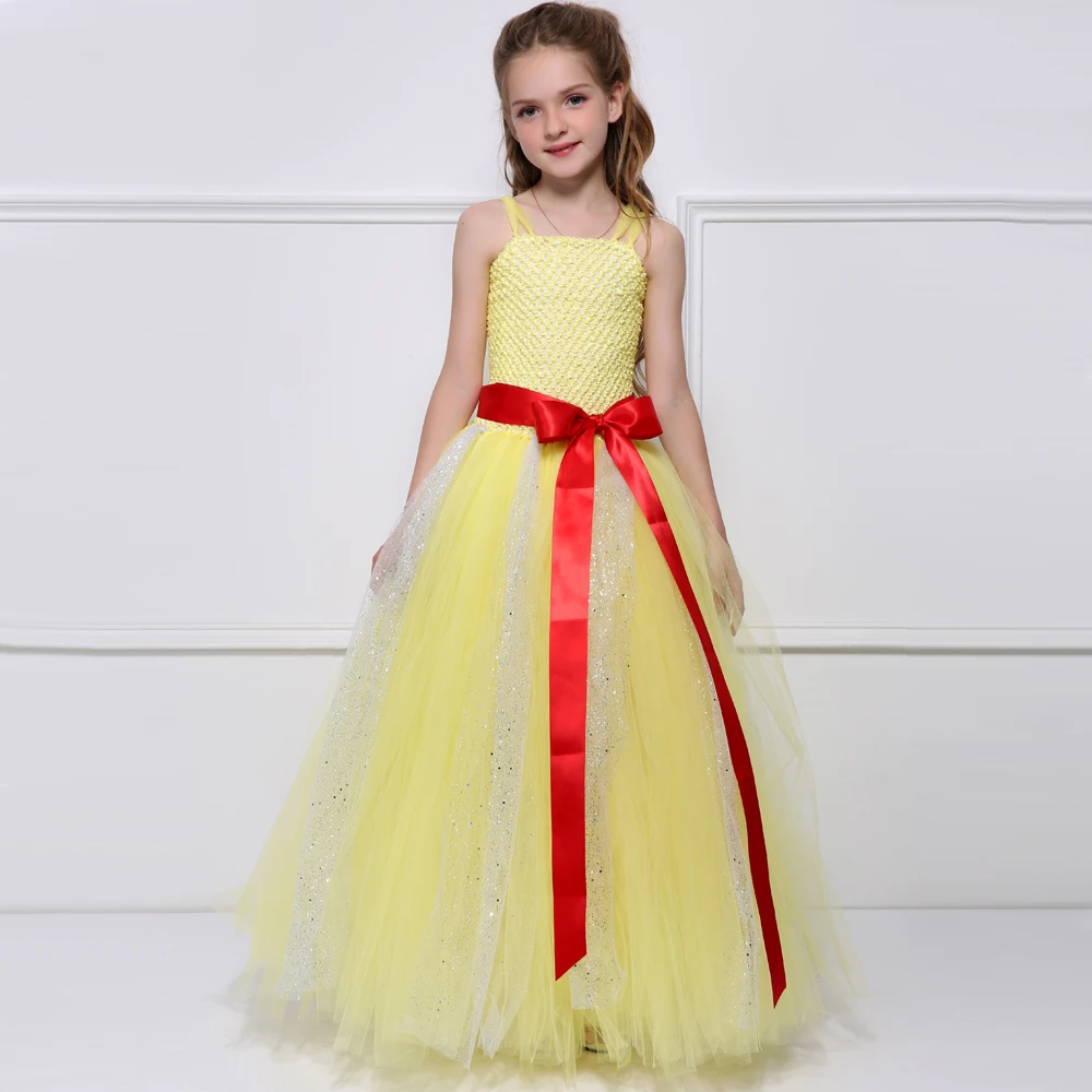 Belle Princess Tutu Dresses For Girls Wedding Party Dress Kids Beauty Beast Halloween Costumes Yellow Ball Gown 1-14 | Детская одежда и