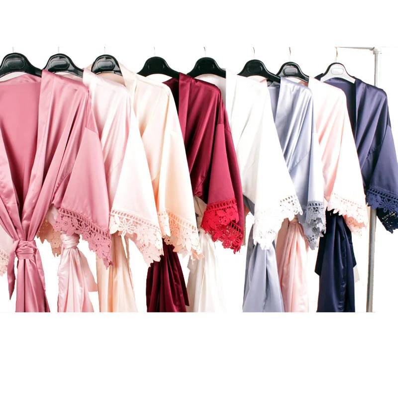 Атласные пижамы Свадебный халат халаты для матери невесты кружевной женский