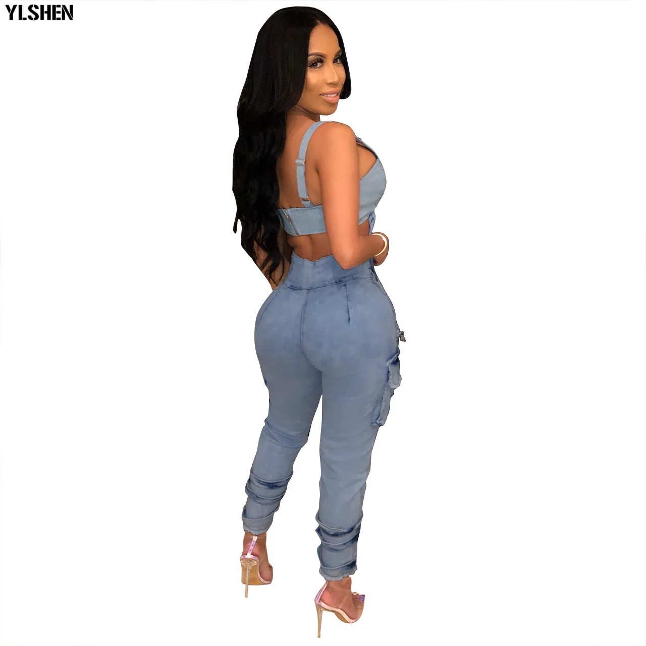 

2019 High Waist Skinny Jeans Woman Stretch Denim Jeans Pants Womens Sexy Nightclub FakeSleeve Lace Fashion Button Washed Jeans
