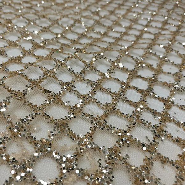ZENGIA 90X130cm Золотая клетчатая блестящая ткань ажурная сетчатая пэчворк для
