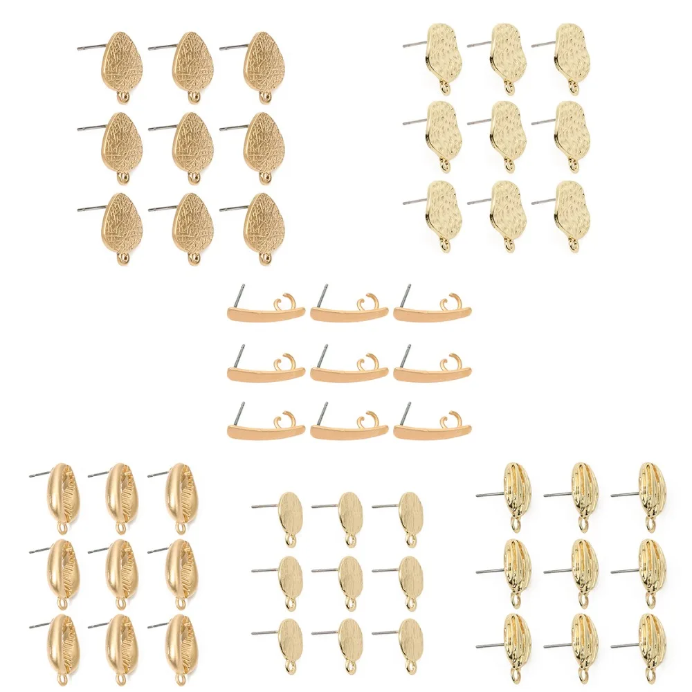 10 шт./компл. оболочка золотого цвета круглые серьги пусеты в форме сердца шпильки