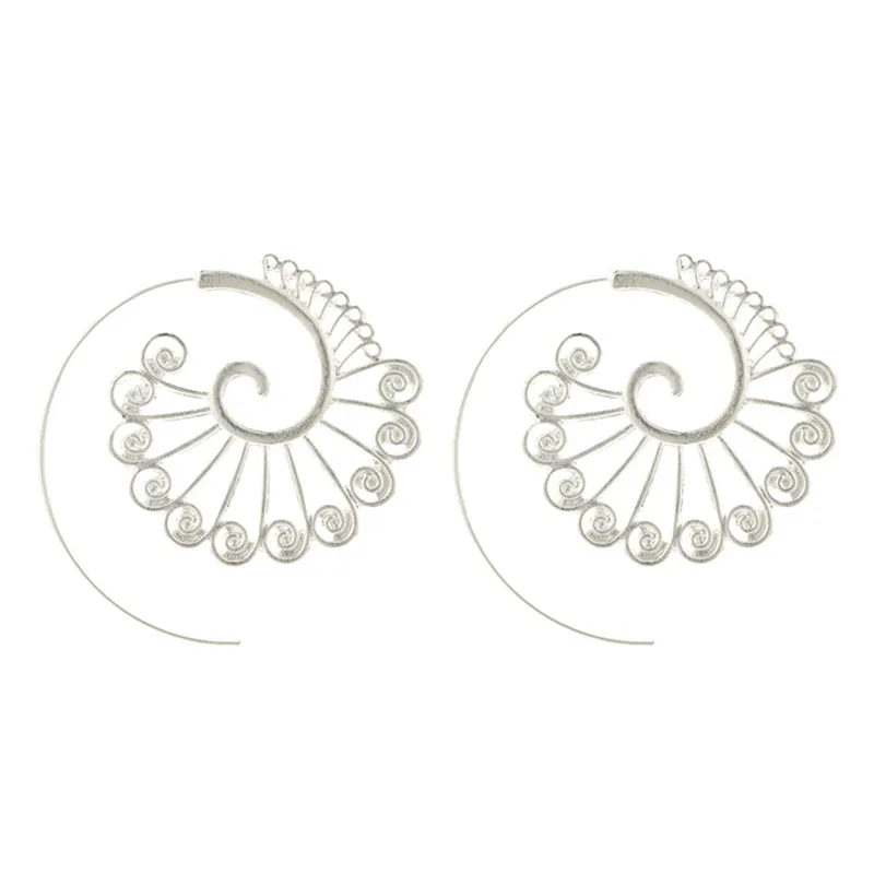 EB799 Silver Новые модные геометрические вихревые шестеренки, круглые спиральный обруч, серьги для женщин, Винтажные серьги для ушей, висячие серьги, вечерние ювелирные изделия, подарок - Окраска металла: EB799 Silver