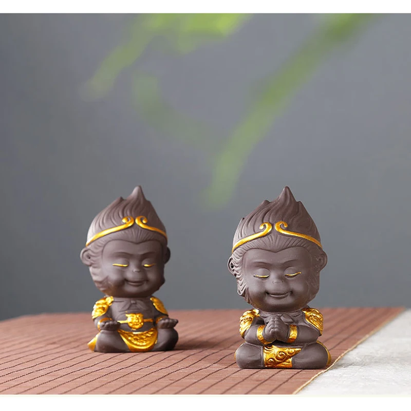 Красивая фиолетовая глиняная статуя Sun Wukong Обезьяна Король украшение для дома