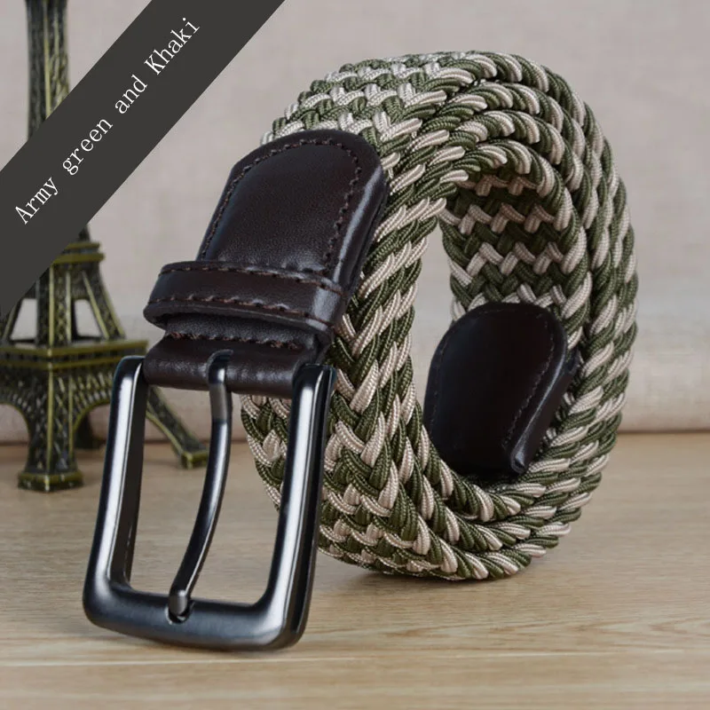 H Army green khaki Лучший YBT унисекс кожаный плетеный эластичный ремень стрейч крест пряжка холст ремни армейский тактический пояс для мужчин и женщин ремень - Цвет: H Army green khaki