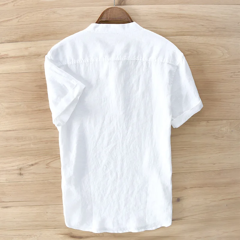 Рубашка Мужская льняная с воротником стойкой белая 100%|chemise homme|linen shirts menflax shirt men |