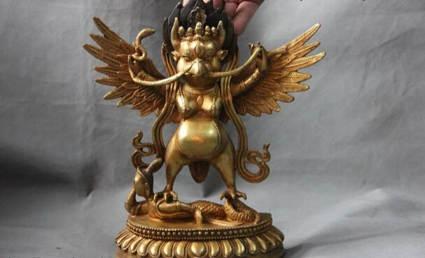 

song voge gem S0706 Chinese Buddhism Copper Bronze Gild Garuda golden-winged peng bird Buddha Statue