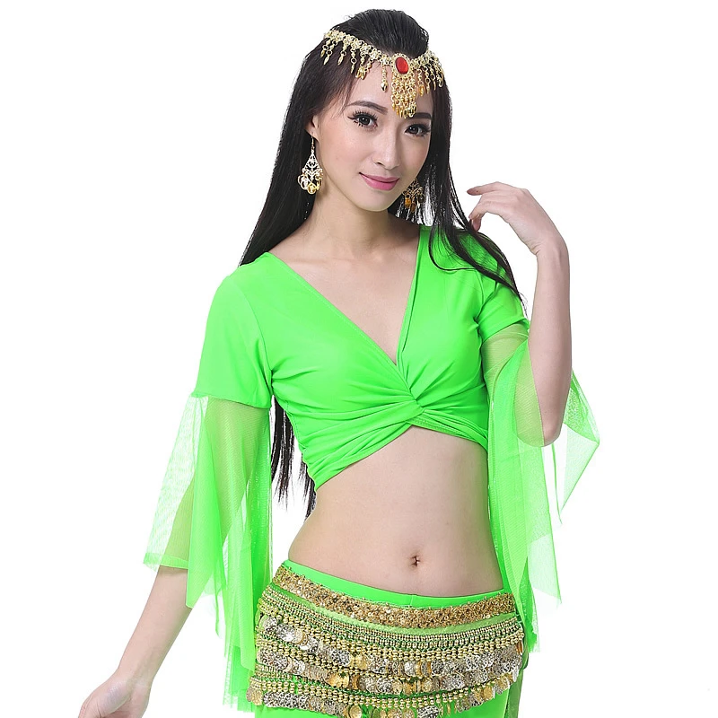 Женский топ для танца живота 12 цветов с расклешенными рукавами и V образным
