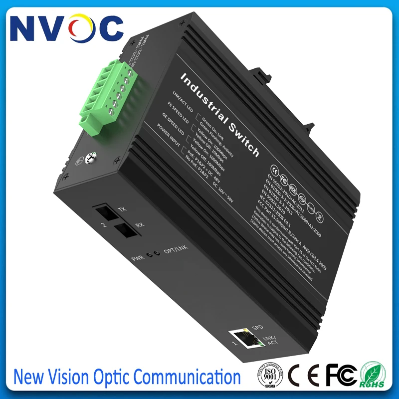 1000M 12-48VDC промышленный PoE медиаконвертер 1POE IEEF802.3AF/AT + мм (850nm/1310nm) 550 M/2 KM SC 15 4 W 48 V