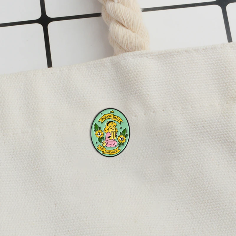 

Please Kill My Enemies Soft Enamel Pin Badge Praying girl Brooch Wish Pins Button Lapel Pin Brooches Spirit power Jewelry Gift
