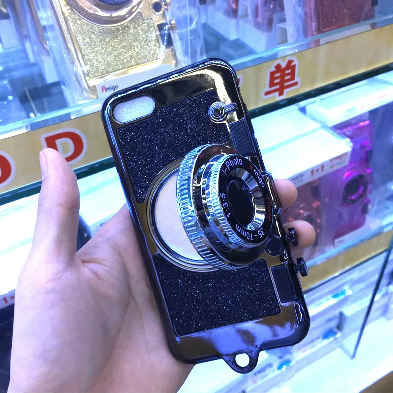 Флэш модные корейские камера Телефон Чехол сo шнуром для iPhone 8 блеск XR Винтаж 6s Xs max