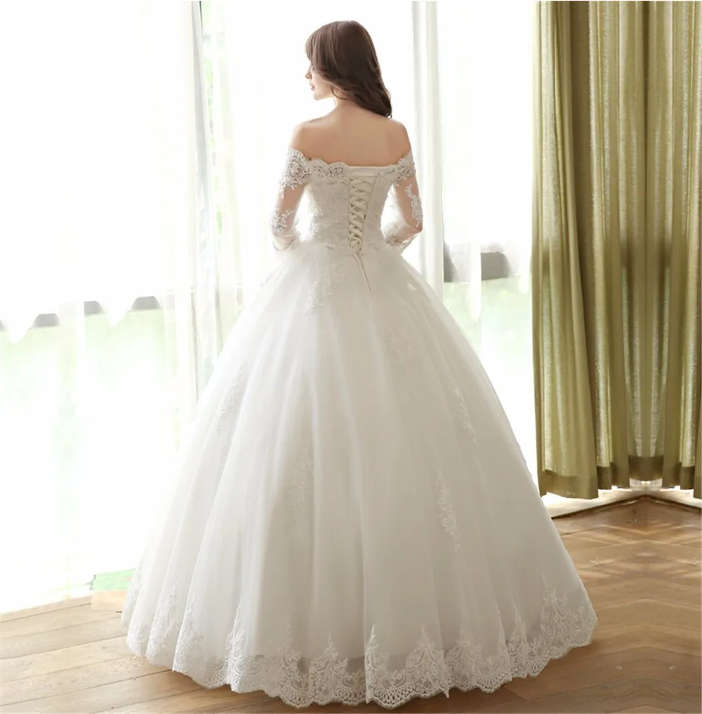 Off Shoulder Lace Ball Gown Wedding Dresses 3/4 Sleeve Princess Style Bridal Gowns 2016 | Свадьбы и торжества