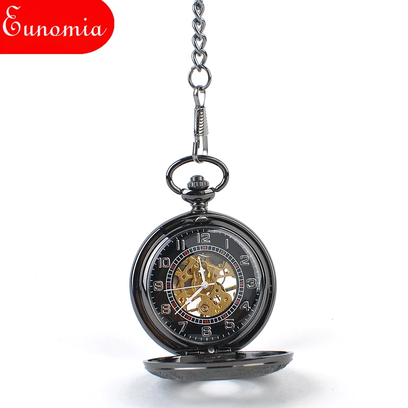 Черный виноград полые Скелет стимпанк Механическая Рука обмотки карманные часы
