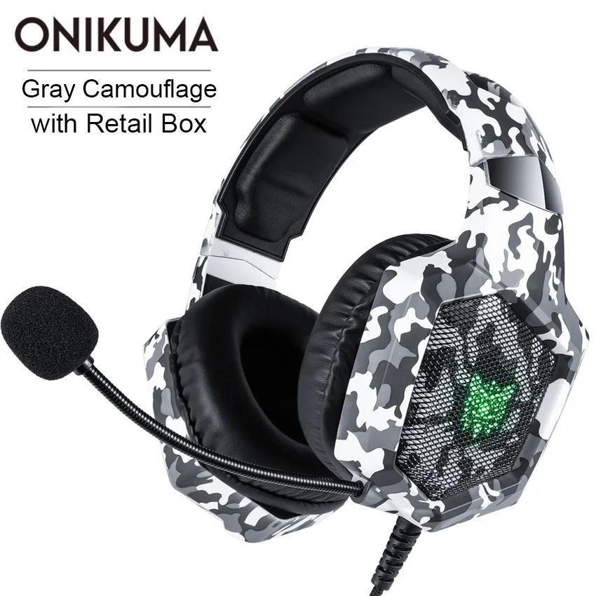 Gray with Retail Box ONIKUMA K8 casque PS4 Игровые наушники PC стерео гарнитура наушники для геймеров с микрофоном светодиодный для компьютера ноутбука Xbox One - Цвет: Gray with Retail Box