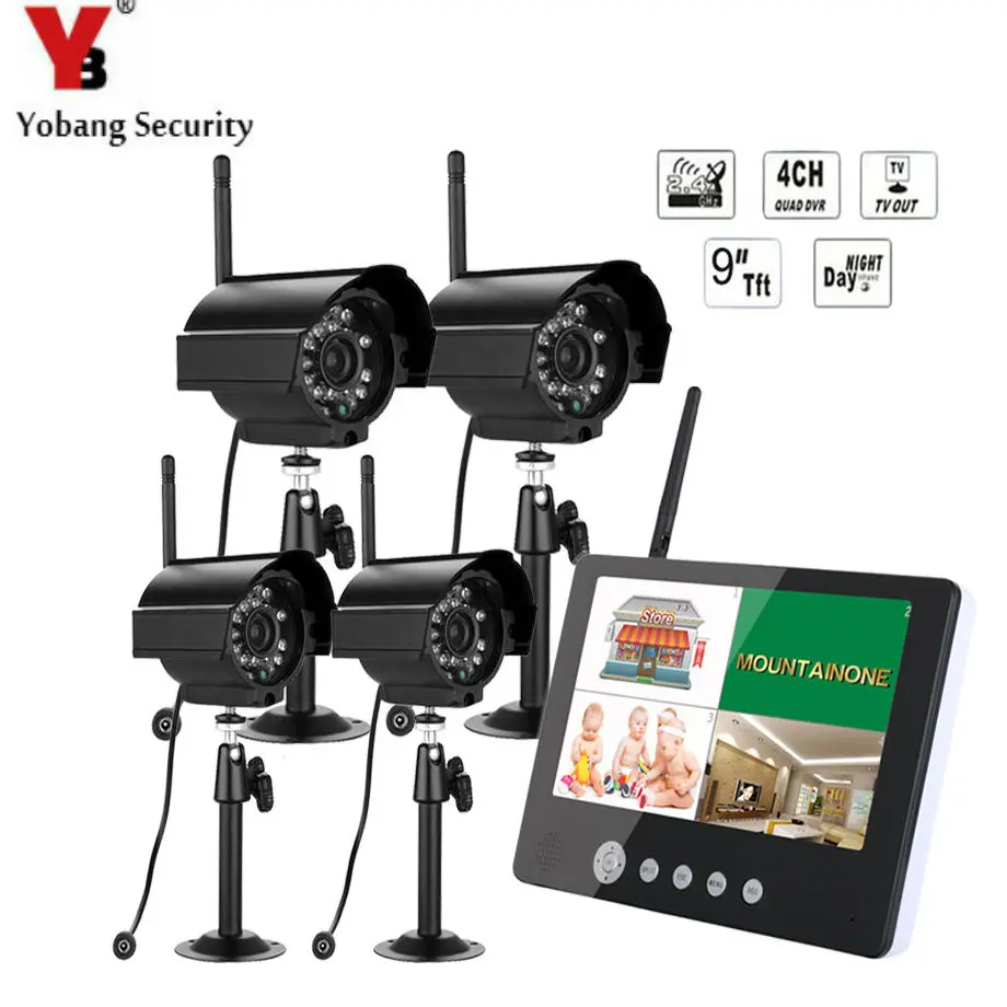 YobangSecurity 9 дюймов цифровая беспроводная камера Аудио Видео детские мониторы 4CH CCTV