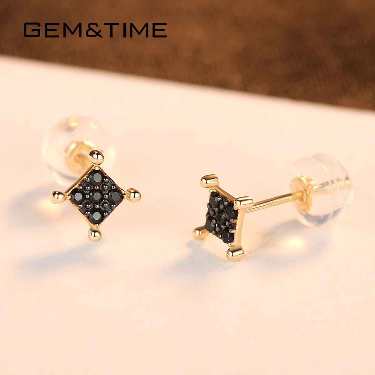 Gem& Time, роскошные квадратные черные шпинели, серьги-гвоздики для женщин, чистое 14 к желтое золото, ювелирные изделия Brincos De Ouro Pur Au585, подарки E14088