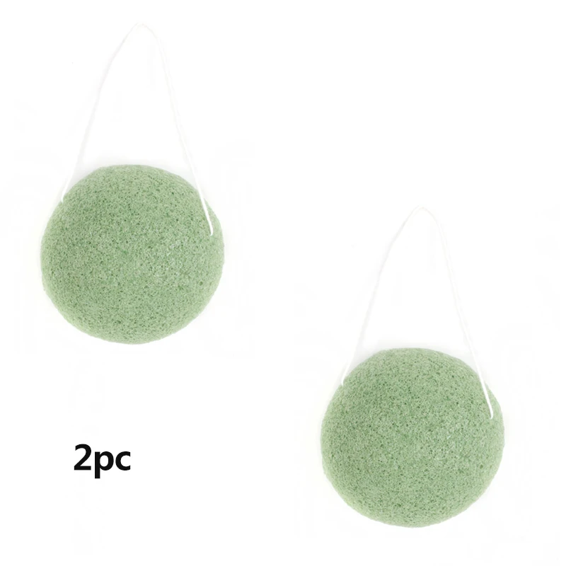 green 2pc 2 шт., Очищающий спонж для лица, натуральная косметика Konjac, пуховка, очищающая, моющая, уход за лицом, пудра, инструменты для макияжа - Цвет: green 2pc