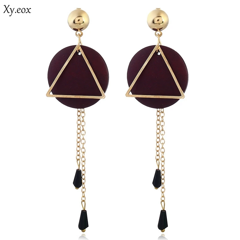 Серьги женские деревянные, зеленые, красные, на длинной цепочке, с круглыми бусинами, эффектные, серьги в форме капли