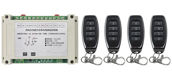 

AC220V 250V 380V 30A 4CH RF Wireless Remote Control Relay Switch Security System Garage Doors Gate Electric Doors shutters
