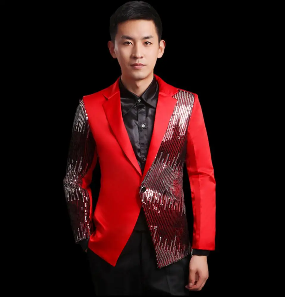 Костюм с блестками (пиджак + брюки рубашка галстук ремень) Мужской Блейзер