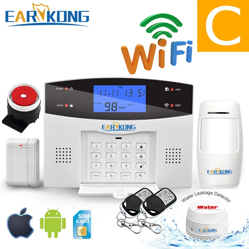 C Wifi GSM PSTN сигнализация Беспроводная и Проводная детекторы сигнализация Умный дом релейный выход приложение английский/русский/испанский/Франция/Итальянский - Цвет: C
