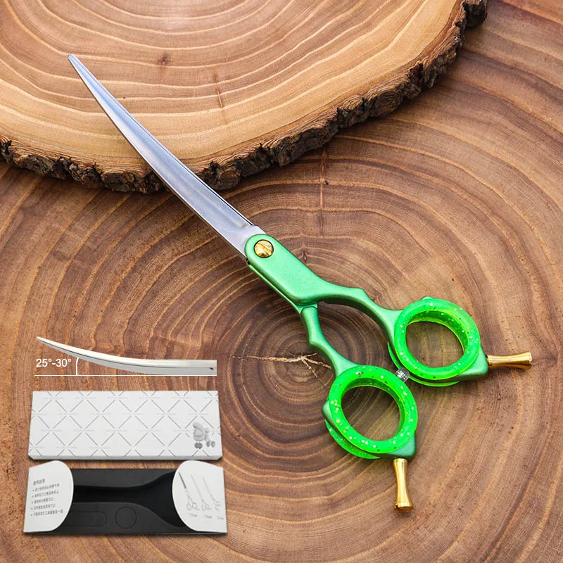 Green 6.5IN Curved Профессиональные ножницы для ухода за собаками изогнутые 6,5 дюйма ножницы для ухода за собаками изогнутые ножницы для собак изогнутые японские 440C Kingbird - Цвет: Green 6.5IN Curved