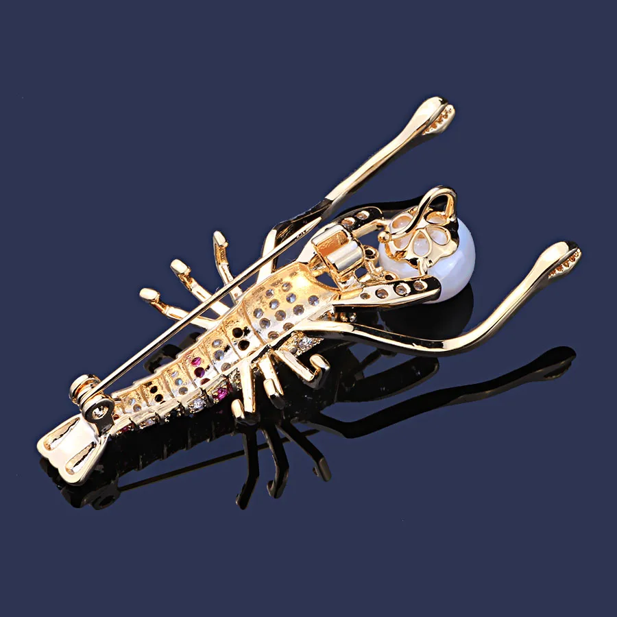 

FARLENA Jewelry Unique Shrimp Brooches pins Micro inlaid Cubic Zirconia for Women Gift Fashion CZ Crystal Brooch