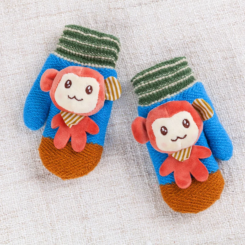 REALBY/зимние перчатки Детские теплые ярких цветов с милой обезьянкой костюм