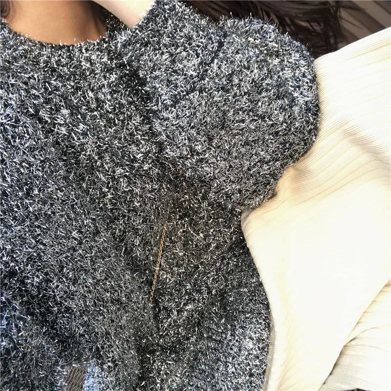women Sweater 2019 autumn winter new Fahsion irregular Sparkling loose long-sleeved Pullover Knit Tops Femme Q336 | Женская одежда