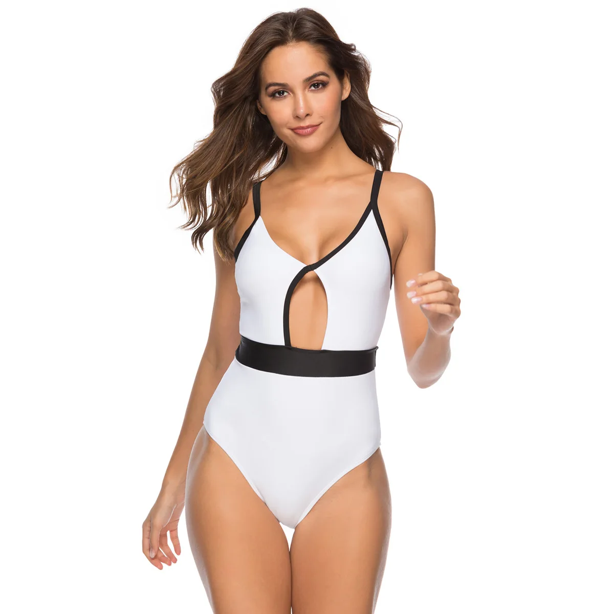 2019 цельный купальник женский пляжный с вырезами однотонный купальный костюм