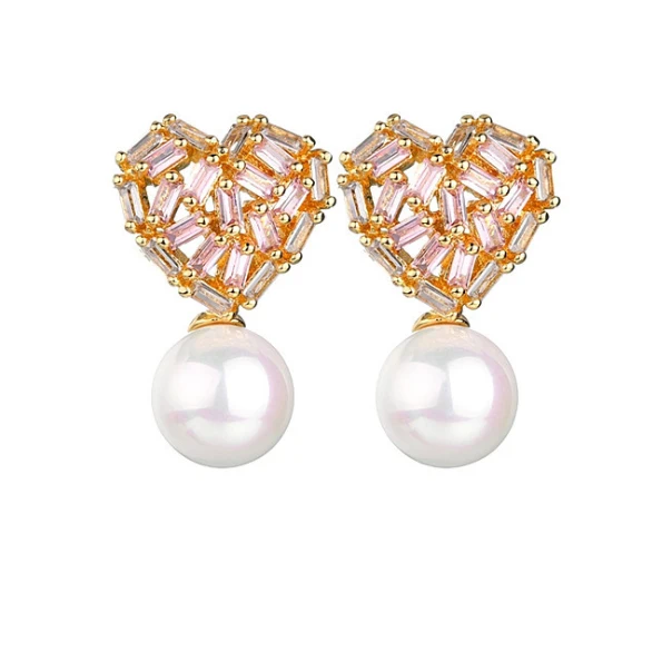 

Factory direct copper inlaid powder white zircon peach heart earrings